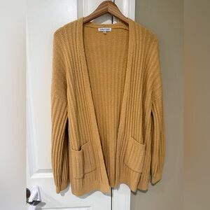 Woven Heart Camel Open-Front Cardigan